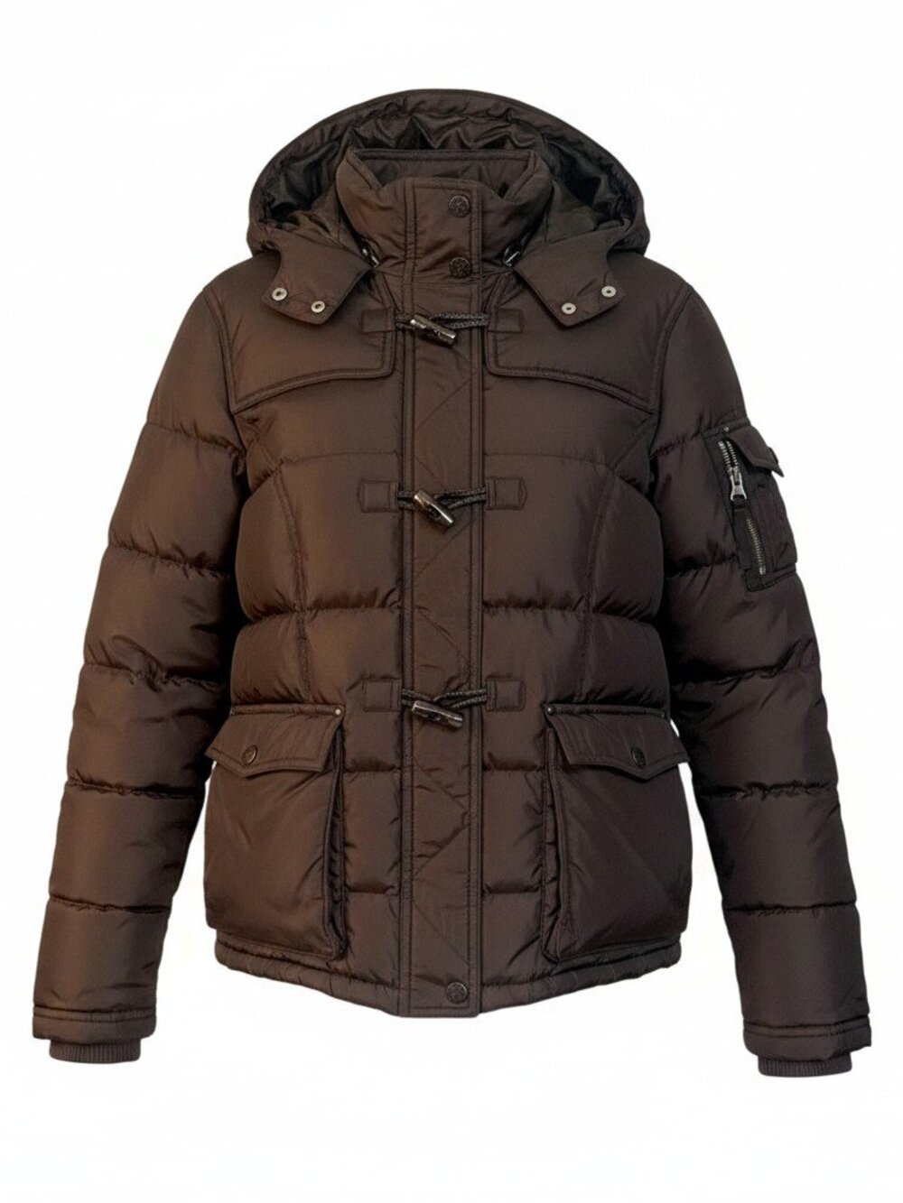 Tommy Hilfiger Women's Size M Brown Puffer Coat Hooded Pockets Toggle